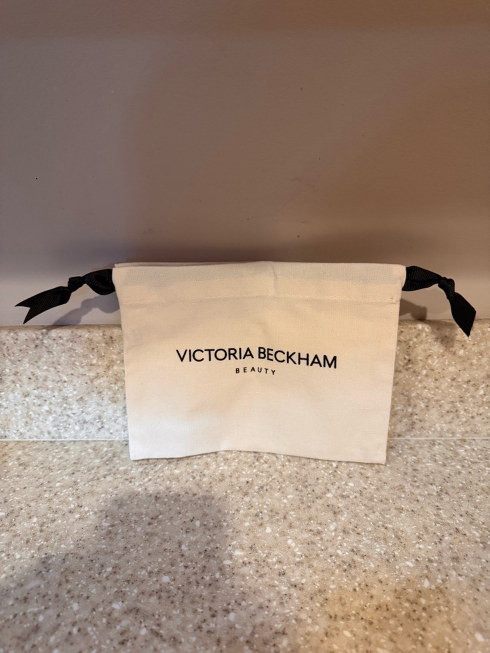 Victoria Beckham Beauty Makeup Canvas Drawstring Pouch - Cream with Black Ribbon